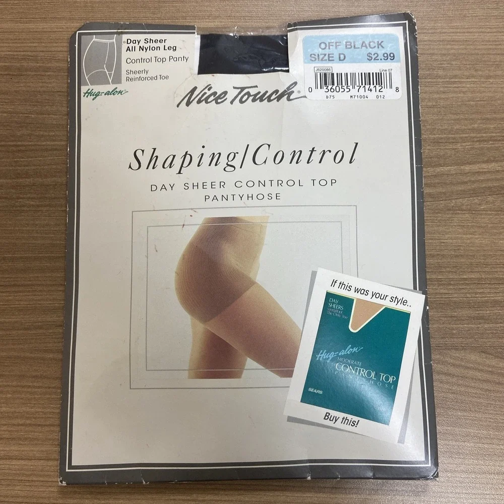 VTG Nice Touch Sears Sz D Off‎ Black Shaping Control Top Day Sheer Pantyhose